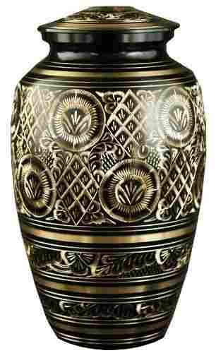 Classic Black Engraved Brass Cremation Urn For Human