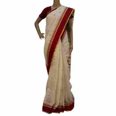 Handwoven White and Red Cotton Saree