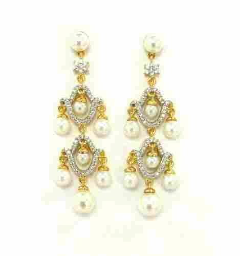 Cz Studded Handcrafted Earrings With Precious Pearls