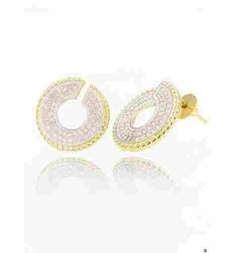 Round Silver Colored CZ Earrings
