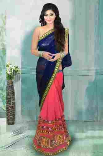 Blue And Pink Party Wear Georgette Saree