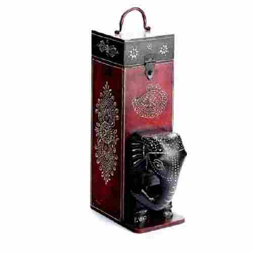 Wooden Emboss Work Elephant Wine Bottle Holder