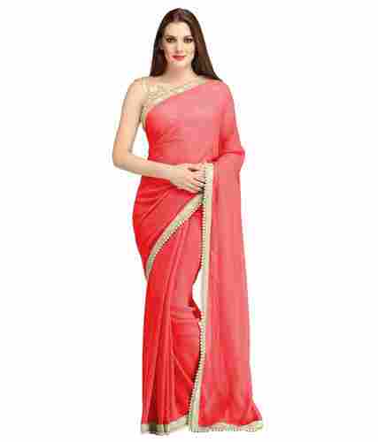 Red Georgette Lace Work Saree