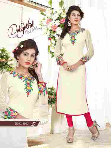 Georgette Off White Embroidered Readymade Kurti