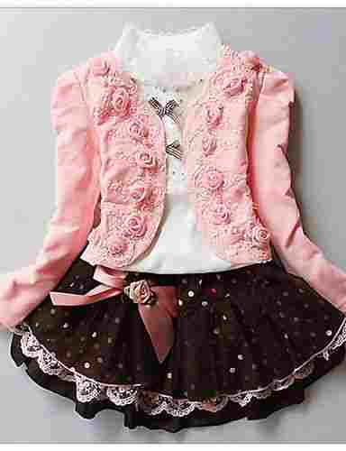 Girl's Cotton Blend Winter and Fall Rose Coat Turtle Neck Tee Ball Gown 3 Piece Suit