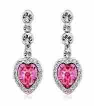 Rhodium Plated Rose Heart CZ Crystal Earrings