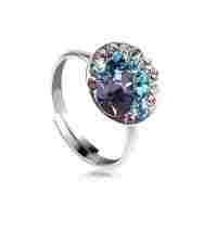 Rhodium Plated Multicolor Ring With Purple Studded Stones Ring