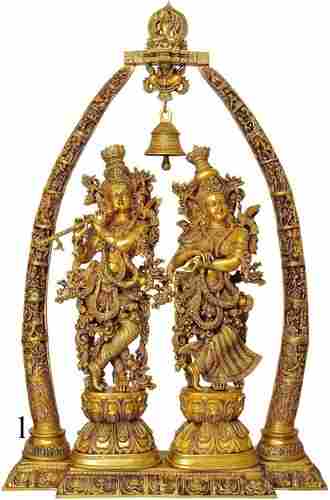 Radha Krishna Temple Shape Brass Statue
