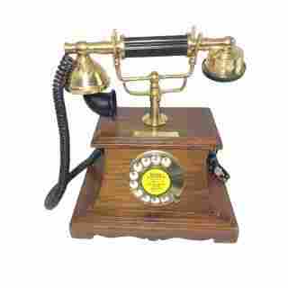  प्राचीन डिजाइन के साथ लकड़ी का पीतल लैंडलाइन फोन 