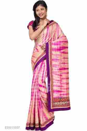 Pink And Beige Bhagalpuri Tussar Silk Saree
