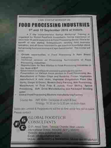 2 Day Worshop On Food Processing Services