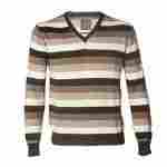 V Neck Striped Merino Pullover Sweater