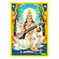 Sarasvati Poster in Gold Foil 24K Religious Frame