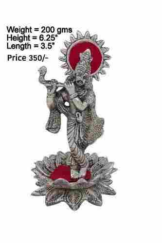 White Metal Krishna Idol with Lotus
