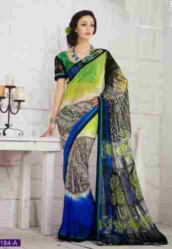 Bamber Georgette Sari With Thread Embroidery Lace Border