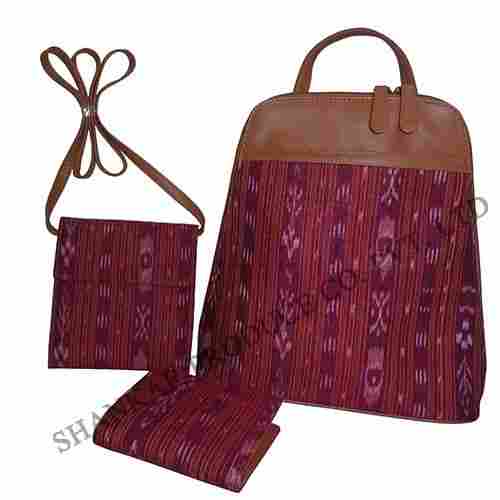 Ikat And Leather Backpack Set