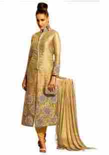 Golden Bhagalpuri Silk Elegant Semi Stitched Salwar Kameez