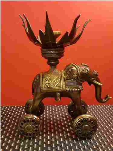 Brass Elephant Lotus Candle Stand
