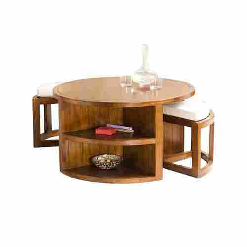 Coffee Center Table in Teakwood with Teak Finish & Shelves Coffee Table Set