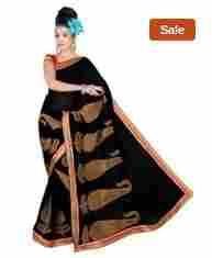 Designer Party Wear Black Embroidered Saree with unstitched Blouse