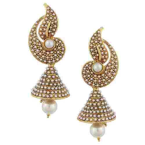White Flower Indian Pearl Jhumka Earring
