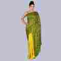 Mehndi Green Yellow Half Half Handwoven Jamdani Saree