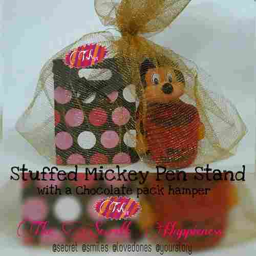Stuffed Mickey Mouse Pen Stand And Chocolate Bag Hamper