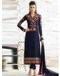 Navy Blue Georgette Embroidered Long Straight Stylish Suit