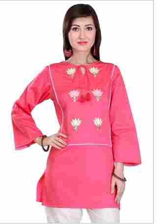 Embroidered Cotton Silk Top In Pink