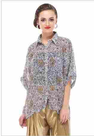 Embroidered Georgette Top In Grey