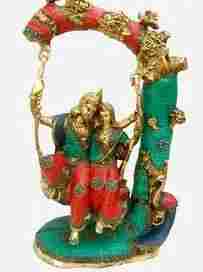 Stone Work Brass Radha Krishna Statues