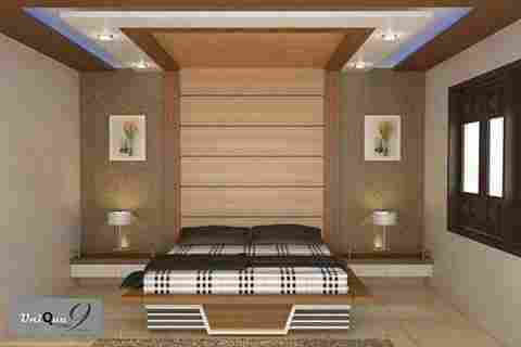 Wooden Double Bed With Designer Wall