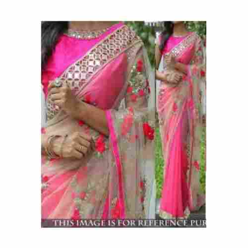 Awesome Flowe Pink Designer Net Saree (PK211)