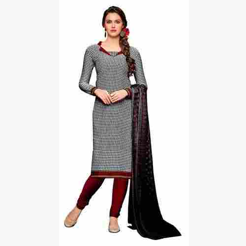 Black Chex Crepe Un-Stiched Salwar Suit Dress Material