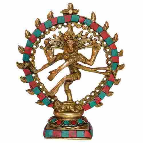Natraj (Lord Shiva) Statue With Turquoise Coral Stone Work