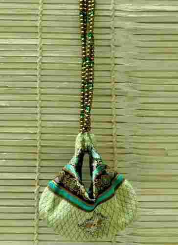 Jute Embellished Potli Bag With Bead Strings