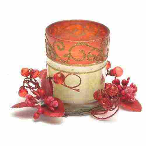 Red Tea Light Candle Wax Glass Cup Flower