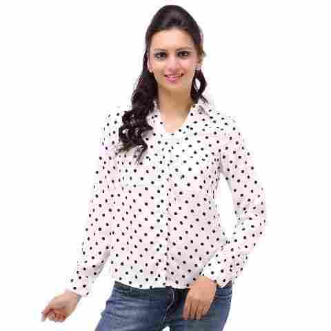Silk Georgette Polka Black Dots Print Full Sleeves Formal Shirt