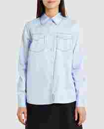 Womens Full Sleeves Shirt In Blue With Embroidered Pock