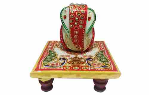 Nagaur Marble Meenakari Handicrafted Ganesha With Chowki Base