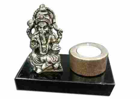 Stone Carved T Light With Ganesha