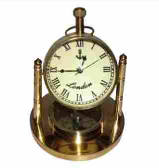 Handicraft Brass Table Clock And Compass