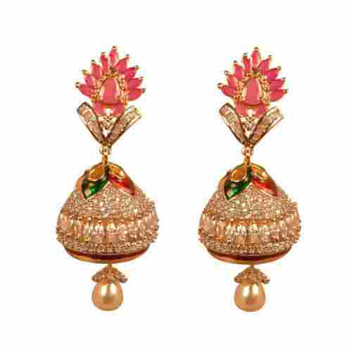 Ad Studded Multicolor Kundan Meena Work With Pink Stone Earring