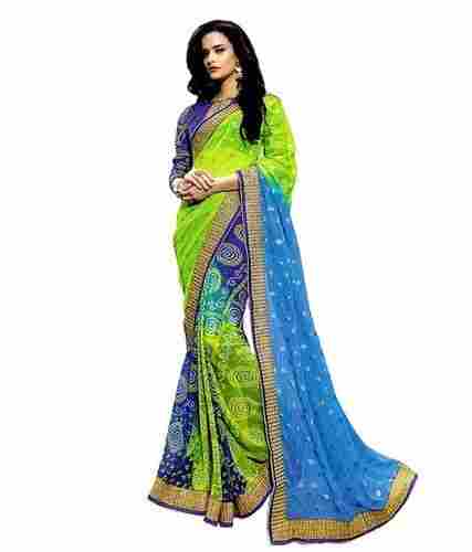 Georgette Designer Bandhani Saree Blue and Green