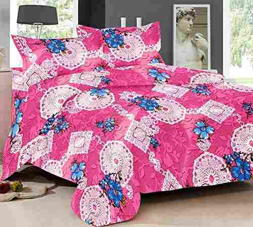 Bedsheet Single Size 100% Cotton Floral Bhatik Printed Pink Colour
