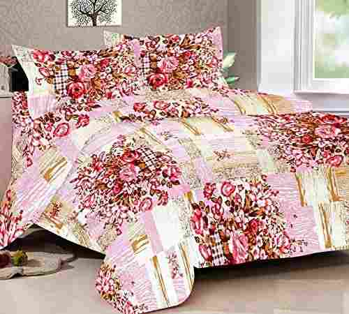 Single Bedsheet 100% Cotton Floral Bunch Printed Pink Colour