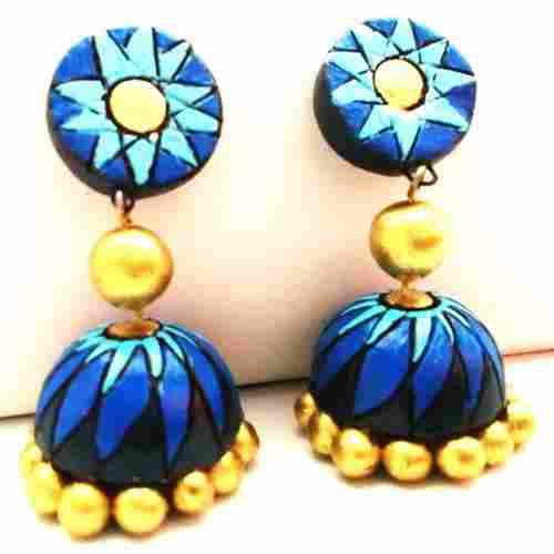 Blue Golden Elegant Terracotta Jhumka Earring