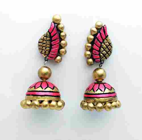 Golden Pink Terracotta Earring