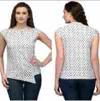 Dotted White Poly Crepe Tops