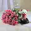 Pink Roses with Half Kg Round Chocolate Cake and a Teddy Bear